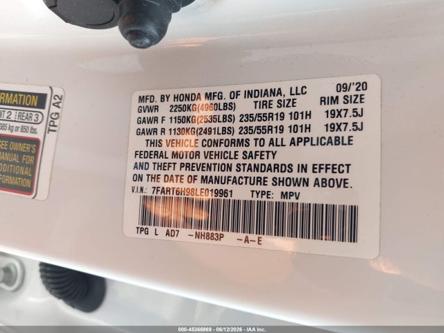 7FART6H98LE019961 Honda Cr-v Hybrid Touring