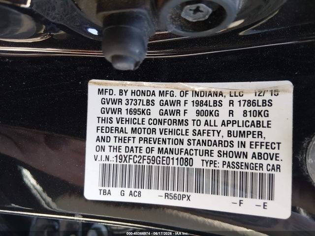 Honda Civic Lx 2016 19XFC2F59GE011080 Image 9