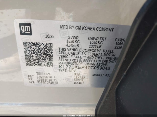 KL77LKEP4TC059043 Chevrolet Trax Fwd Activ