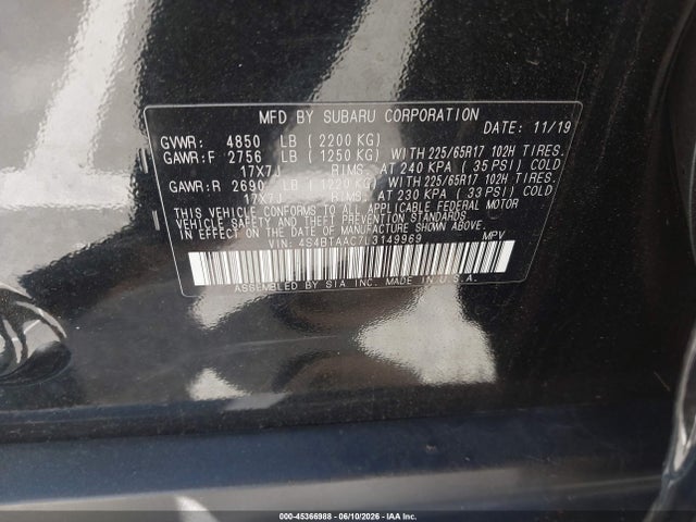 45366988 :رقم المزاد ، 4S4BTAAC7L3149969 vin ، 2020 Subaru Outback مزاد بيع