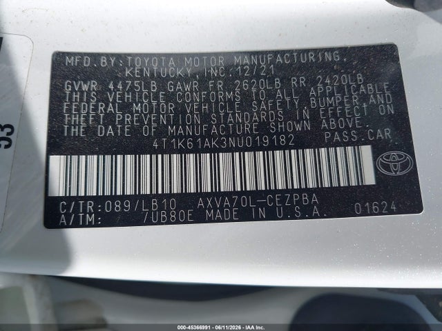 4T1K61AK3NU019182 Toyota CAMRY XSE