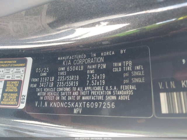 2026 Kia Carnival Mpv Hybrid Ex მანქანა იყიდება აუქციონზე, vin: KNDNC5KAXT6097256, აუქციონის ნომერი: 45367010