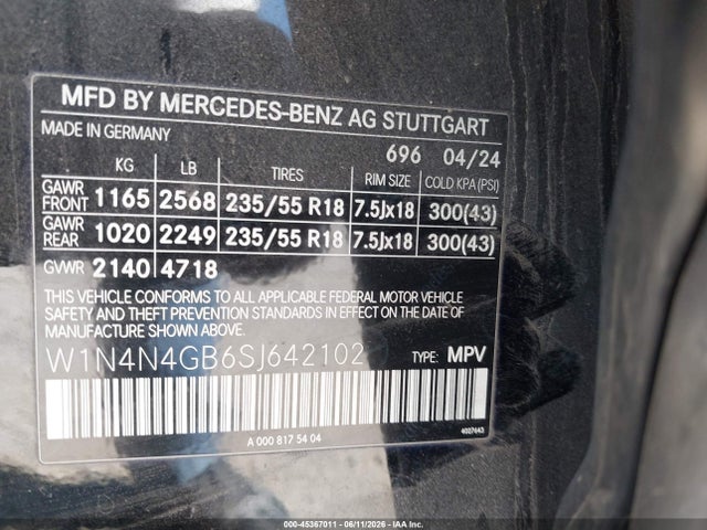 Aukcja sprzedaży 2025 Mercedes-benz Gla 250 4matic, vin: W1N4N4GB6SJ642102, numer aukcji: 45367011