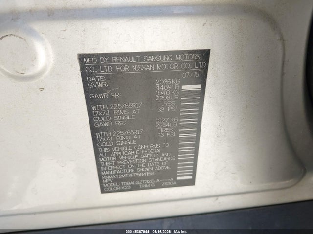 Nissan ROGUE SV 2015 KNMAT2MTXFP584158 Image 9