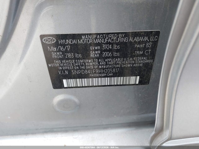 Продаж на аукціоні авто 2017 Hyundai Elantra Value Edition, vin: 5NPD84LF9HH205817, номер лоту: 45367064