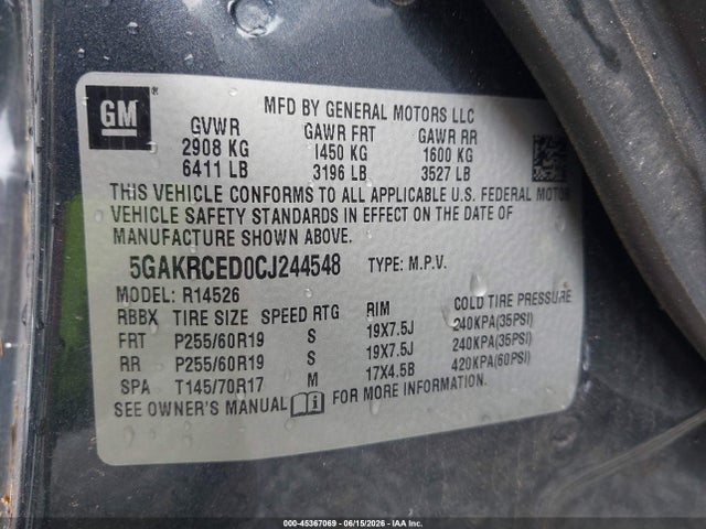 Продаж на аукціоні авто 2012 Buick Enclave Leather, vin: 5GAKRCED0CJ244548, номер лоту: 45367069