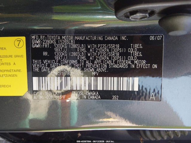 Aukcja sprzedaży 2008 Lexus Rx 350, vin: 2T2HK31U78C069054, numer aukcji: 45367094