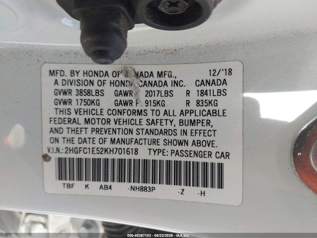 Honda CIVIC SI 2019 2HGFC1E52KH701618 Image 9