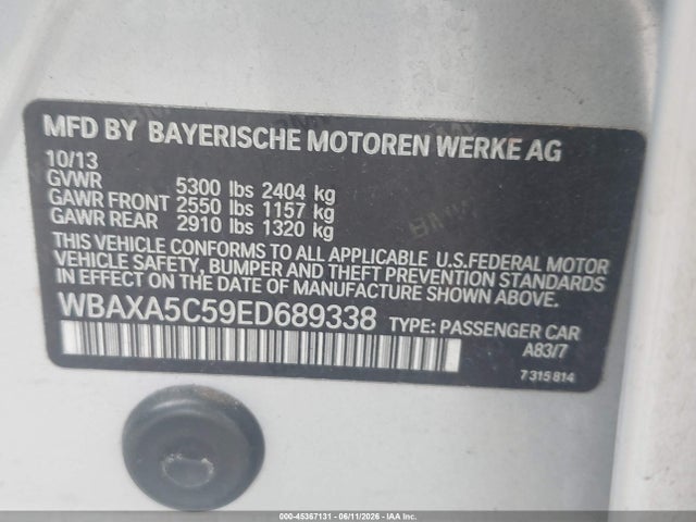Aukcja sprzedaży 2014 Bmw 535d, vin: WBAXA5C59ED689338, numer aukcji: 45367131