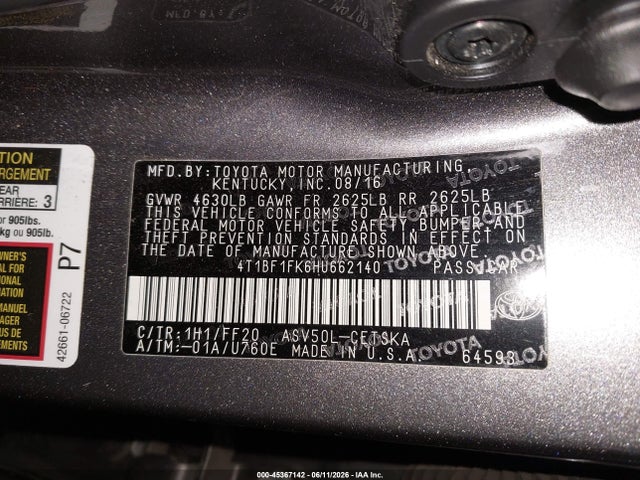 4T1BF1FK6HU662140 Toyota CAMRY SE