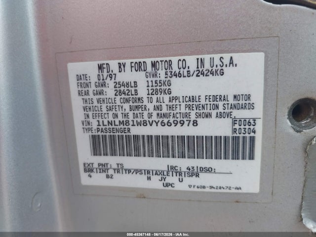 Aukcja sprzedaży 1997 Lincoln Town Car Executive, vin: 1LNLM81W8VY669978, numer aukcji: 45367148
