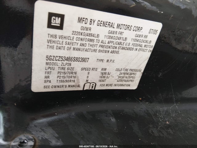 Auction sale of the 2006 Saturn Vue V6, vin: 5GZCZ53466S803907, lot number: 45367188