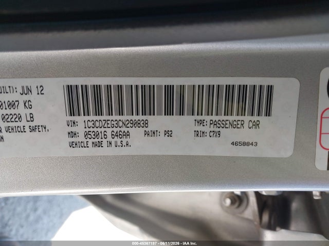 2012 Dodge Avenger Sxt Plus მანქანა იყიდება აუქციონზე, vin: 1C3CDZEG3CN290838, აუქციონის ნომერი: 45367197