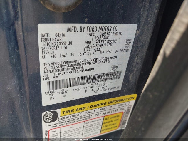 1FMJU1GT9GEF50899 Ford Expedition Xl