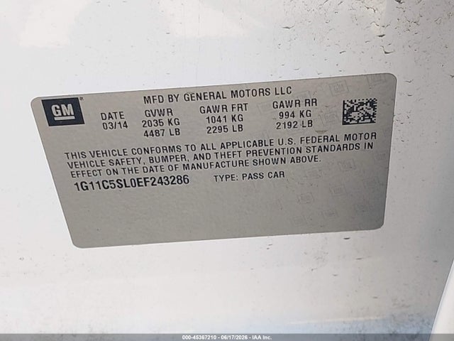 Chevrolet MALIBU 1LT 2014 1G11C5SL0EF243286 Image 9