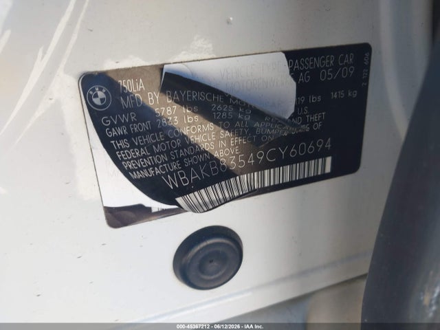 Aukcja sprzedaży 2009 Bmw 750li, vin: WBAKB83549CY60694, numer aukcji: 45367212