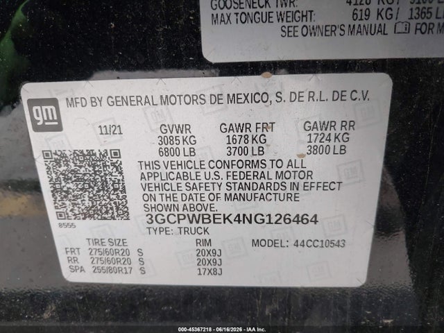 Продаж на аукціоні авто 2022 Chevrolet Silverado 1500 Ltd 2wd  Short Bed Custom, vin: 3GCPWBEK4NG126464, номер лоту: 45367218