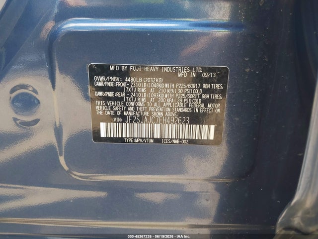 45367226 :رقم المزاد ، JF2SJAJC7EH492623 vin ، 2014 Subaru Forester 2.5i Limited مزاد بيع