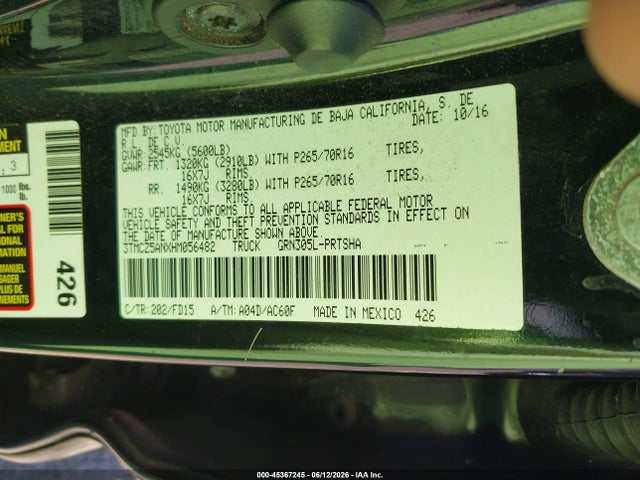 Продаж на аукціоні авто 2017 Toyota Tacoma Trd Sport, vin: 3TMCZ5ANXHM056482, номер лоту: 45367245