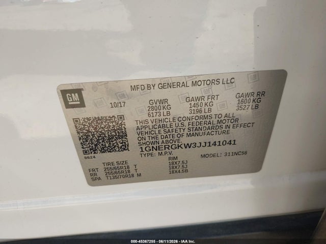 Chevrolet Traverse 1lt 2018 1GNERGKW3JJ141041 Image 9
