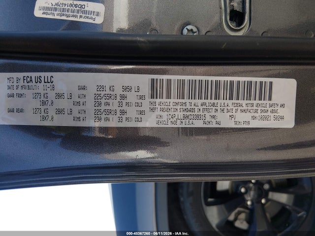1C4PJLLB0KD339315 Jeep Cherokee Altitude Fwd