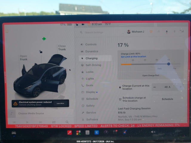 2025 Tesla Model Y Long Range Dual Motor Rear-wheel Drive მანქანა იყიდება აუქციონზე, vin: 7SAYGDED1SF270640, აუქციონის ნომერი: 45367272
