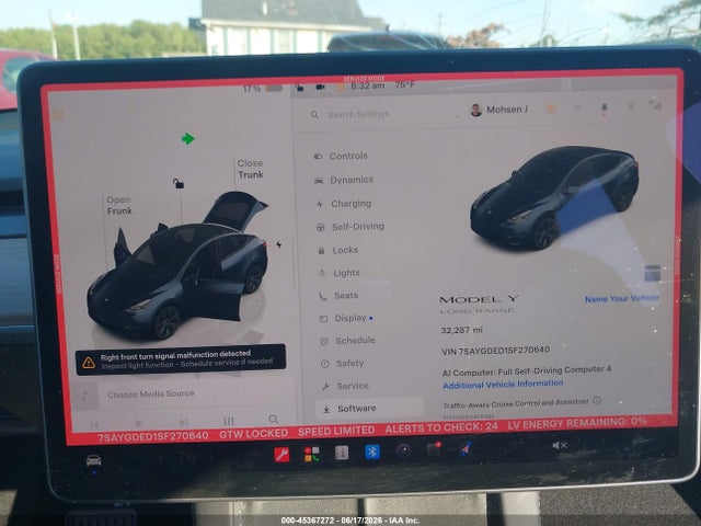 2025 Tesla Model Y Long Range Dual Motor Rear-wheel Drive მანქანა იყიდება აუქციონზე, vin: 7SAYGDED1SF270640, აუქციონის ნომერი: 45367272