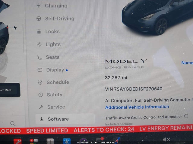 2025 Tesla Model Y Long Range Dual Motor Rear-wheel Drive მანქანა იყიდება აუქციონზე, vin: 7SAYGDED1SF270640, აუქციონის ნომერი: 45367272