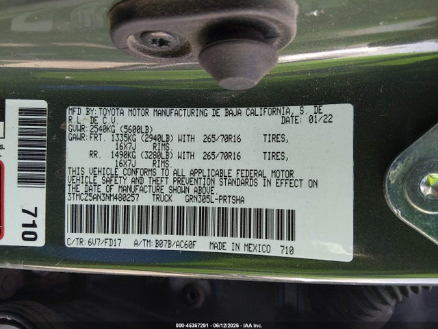3TMCZ5AN3NM480257 Toyota Tacoma Trd Off Road