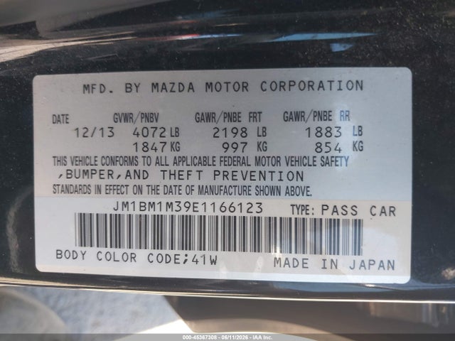 Aukcja sprzedaży 2014 Mazda Mazda3 S Grand Touring, vin: JM1BM1M39E1166123, numer aukcji: 45367308