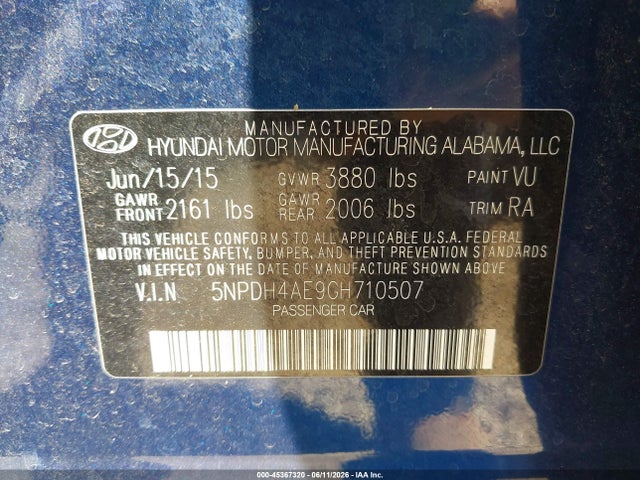 5NPDH4AE9GH710507 Hyundai ELANTRA SE