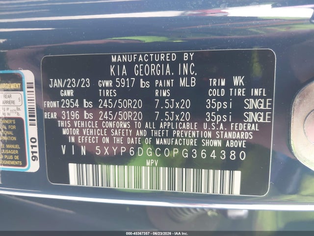 Aukcja sprzedaży 2023 Kia Telluride S, vin: 5XYP6DGC0PG364380, numer aukcji: 45367357