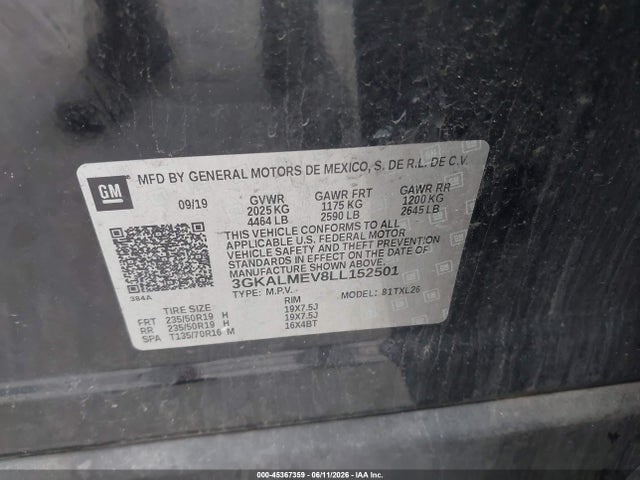 Aukcja sprzedaży 2020 Gmc Terrain Fwd Sle, vin: 3GKALMEV8LL152501, numer aukcji: 45367359