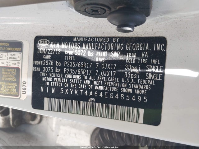 KIA SORENTO LX 2014 5XYKT4A64EG485495 Image 9