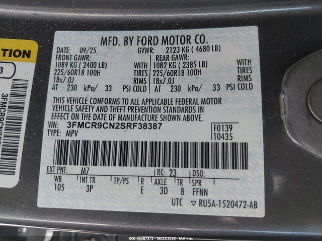 3FMCR9CN2SRF38387 Ford Bronco Sport Outer Banks