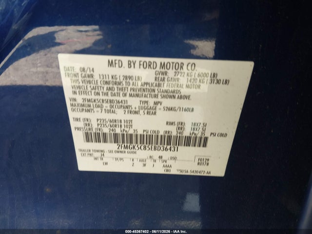 Aukcja sprzedaży 2014 Ford Flex Sel, vin: 2FMGK5C85EBD36431, numer aukcji: 45367402
