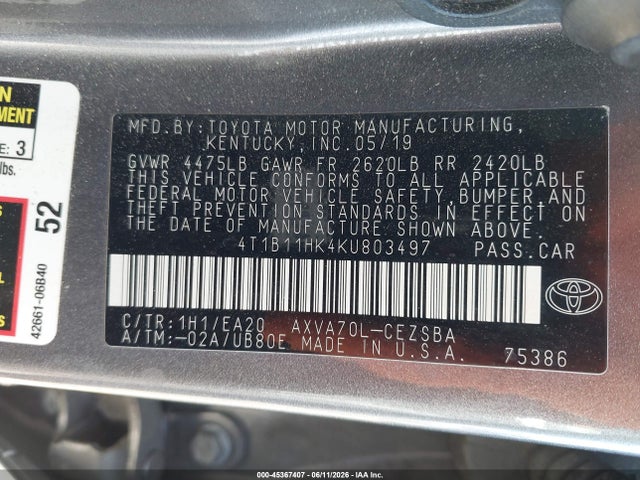 Toyota CAMRY SE 2019 4T1B11HK4KU803497 Image 9