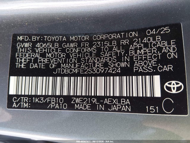 Toyota Corolla Hybrid Le 2025 JTDBCMFE2S3097424 Image 9