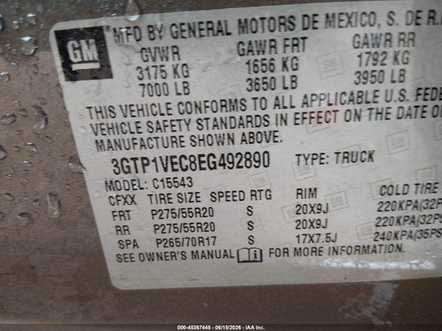 Aukcja sprzedaży 2014 Gmc Sierra 1500 Slt, vin: 3GTP1VEC8EG492890, numer aukcji: 45367445