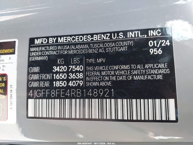 Продаж на аукціоні авто 2024 Mercedes-benz Gls 580 4matic, vin: 4JGFF8FE4RB148921, номер лоту: 45367447