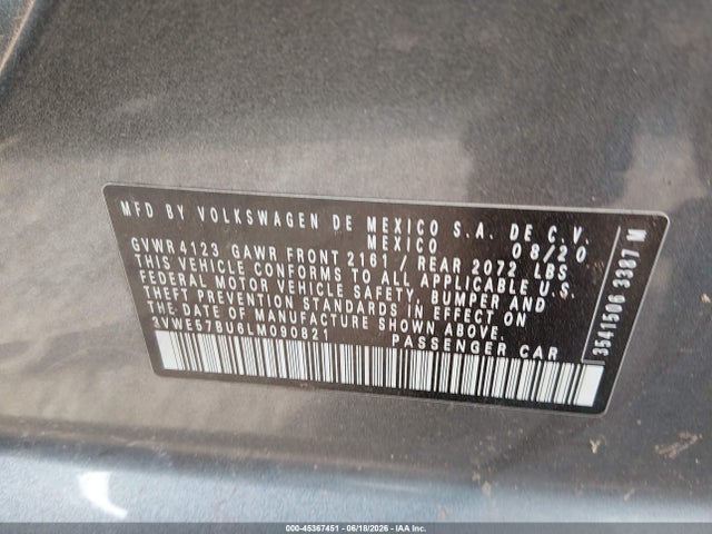 45367451 :رقم المزاد ، 3VWE57BU6LM090821 vin ، 2020 Volkswagen Jetta 1.4t Sel مزاد بيع