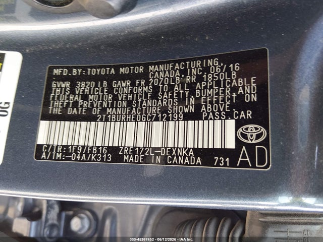 Toyota COROLLA LE 2016 2T1BURHE0GC712199 Image 9