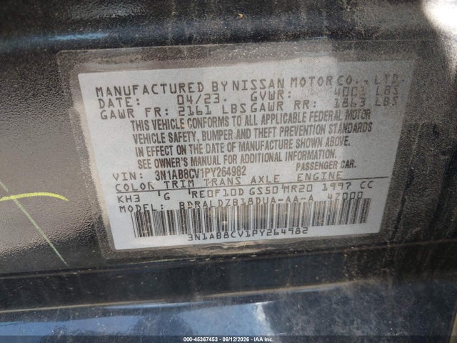2023 Nissan Sentra Sv Xtronic Cvt მანქანა იყიდება აუქციონზე, vin: 3N1AB8CV1PY264982, აუქციონის ნომერი: 45367453