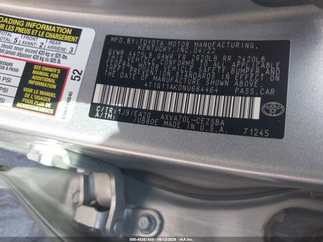 Toyota CAMRY SE 2022 4T1G11AK0NU684464 Image 9
