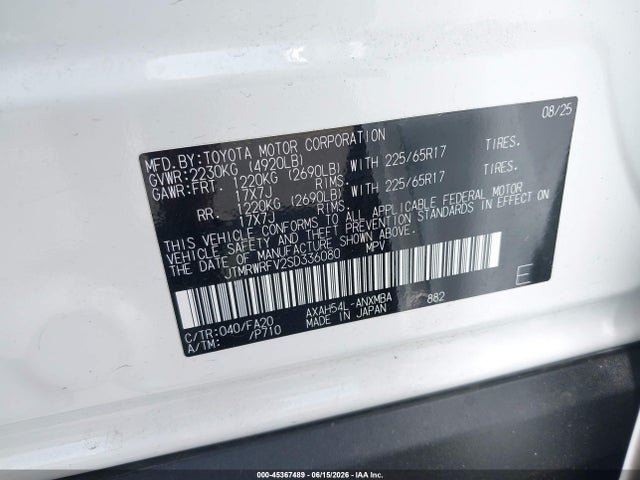 JTMRWRFV2SD336080 Toyota Rav4 Hybrid Xle