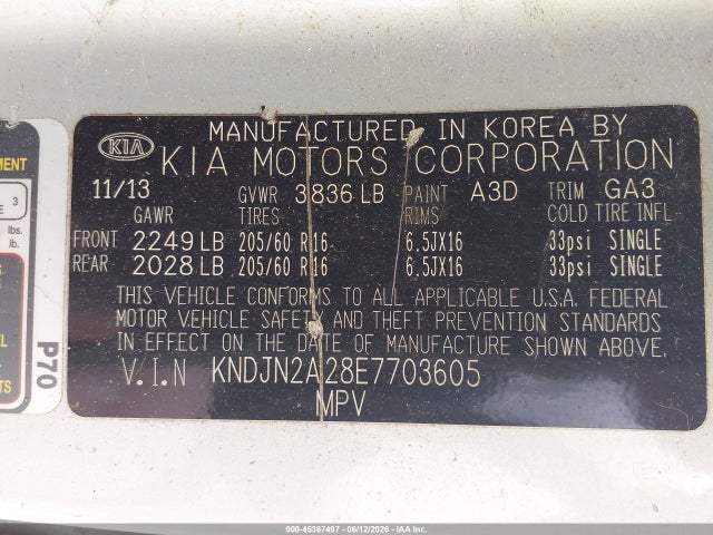 Aukcja sprzedaży 2014 Kia Soul, vin: KNDJN2A28E7703605, numer aukcji: 45367497