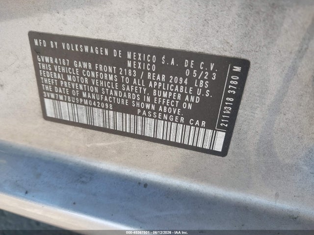 Aukcja sprzedaży 2023 Volkswagen Jetta 1.5t Se, vin: 3VW7M7BU9PM042098, numer aukcji: 45367501