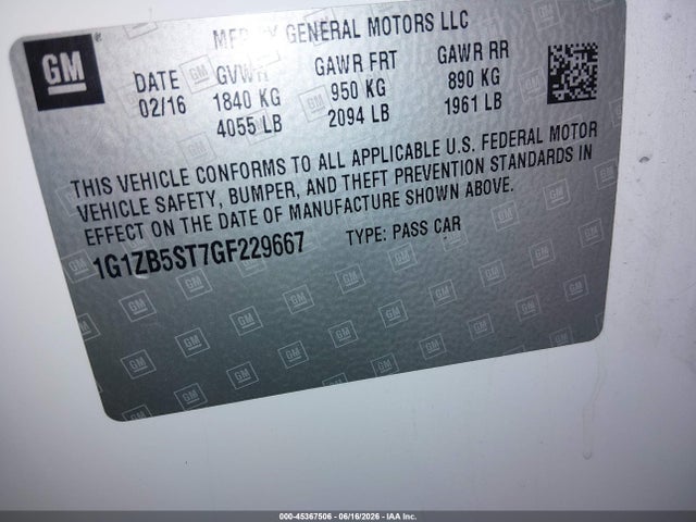 1G1ZB5ST7GF229667 Chevrolet MALIBU LS