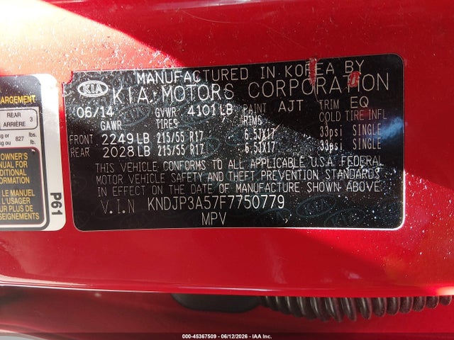 KIA SOUL + 2015 KNDJP3A57F7750779 Image 9