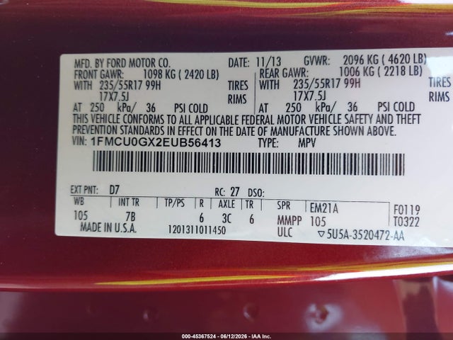 Aukcja sprzedaży 2014 Ford Escape Se, vin: 1FMCU0GX2EUB56413, numer aukcji: 45367524